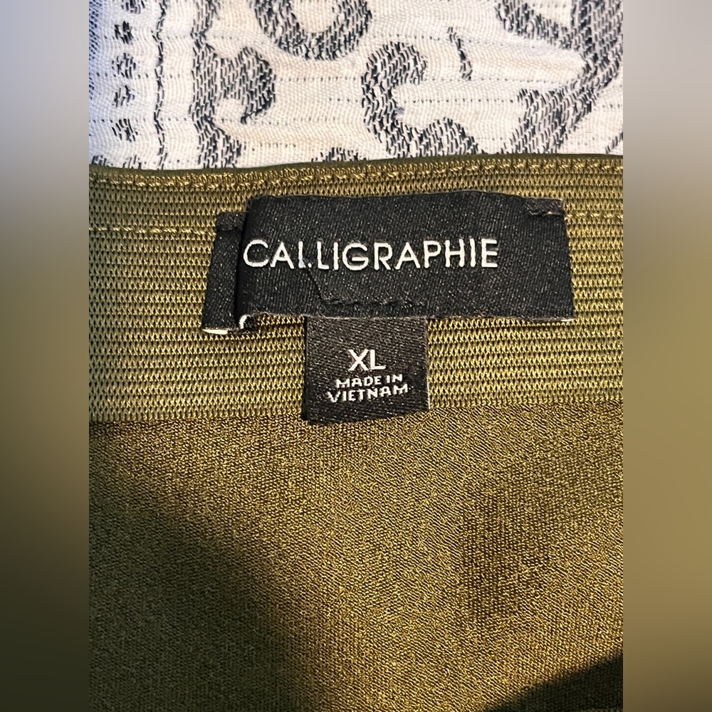 Calligraphie Satin Midi Skirt Olive Green XL - Picture 5 of 8